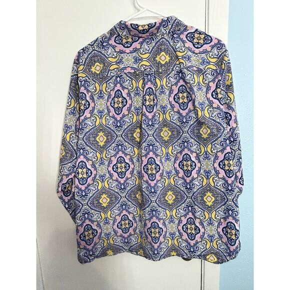 Talbots Blouse Size XL Pink Paisley Kaleidoscope Officecore Preppy Spring - Picture 6 of 10